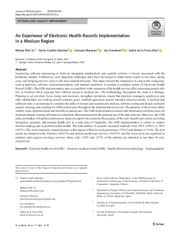(PDF) An Experience of Electronic Health Records Implementation in a ...