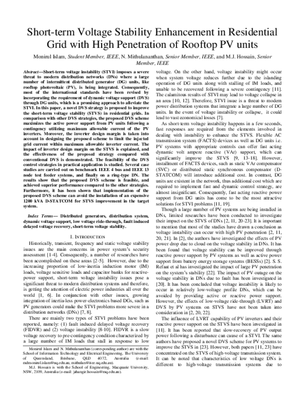 (PDF) Short-Term Voltage Stability Enhancement in Residential Grid With ...