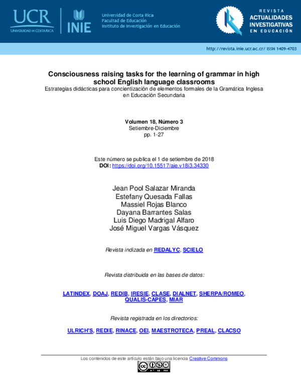 (PDF) Consciousness raising tasks for the learning of grammar in high ...
