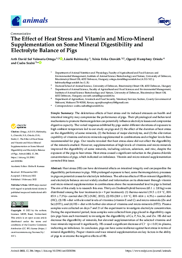 (PDF) The Effect of Heat Stress and Vitamin and Micro-Mineral ...