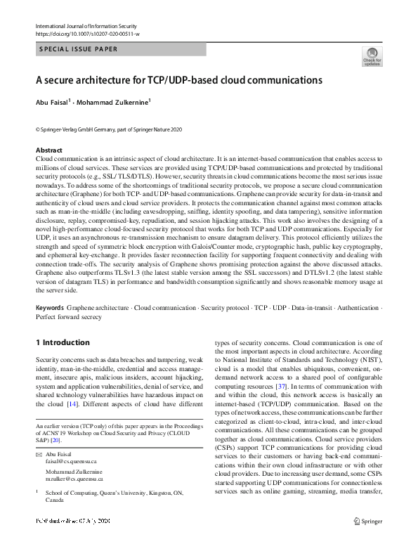 (PDF) A secure architecture for TCP/UDP-based cloud communications