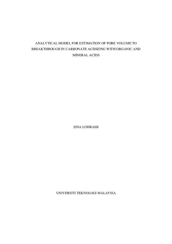 (PDF) Analytical Model for Estimation of Pore Volume to Breakthrough in ...