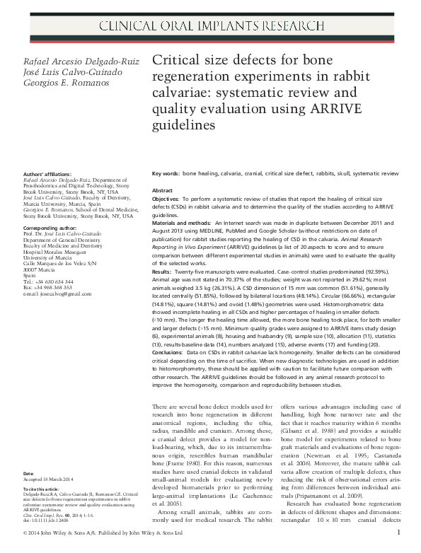 (PDF) Critical size defects for bone regeneration experiments in rabbit ...