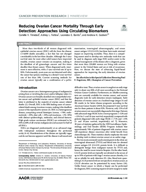 (PDF) Reducing Ovarian Cancer Mortality Through Early Detection ...