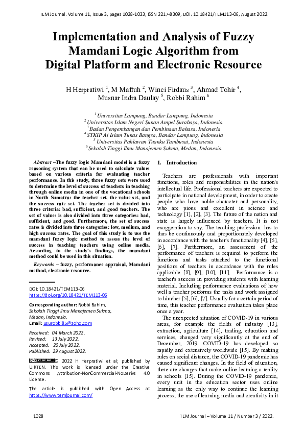 (PDF) Implementation and Analysis of Fuzzy Mamdani Logic Algorithm from ...