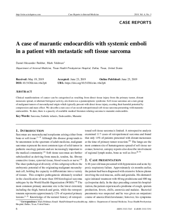 (PDF) A case of marantic endocarditis with systemic emboli in a patient ...