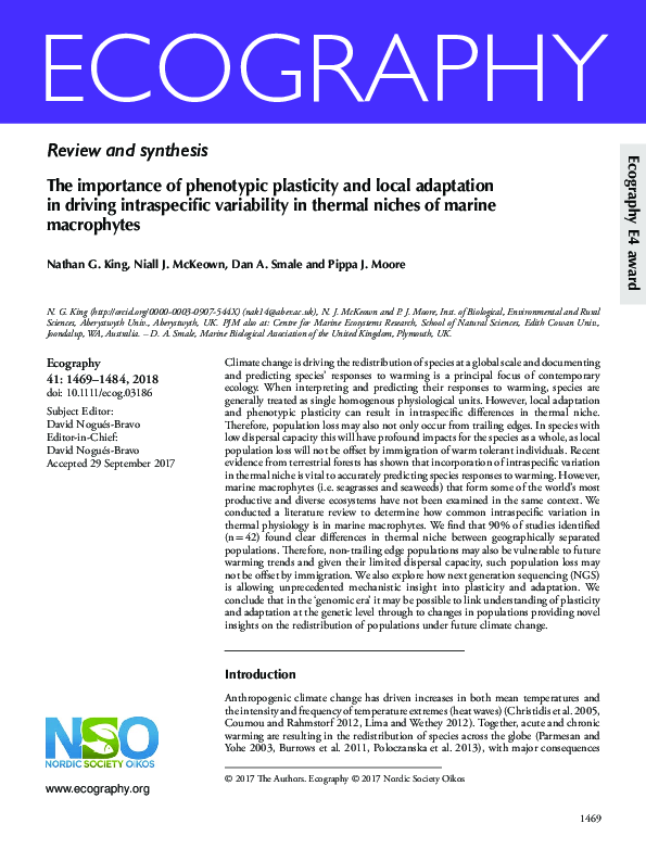 (PDF) The importance of phenotypic plasticity and local adaptation in ...