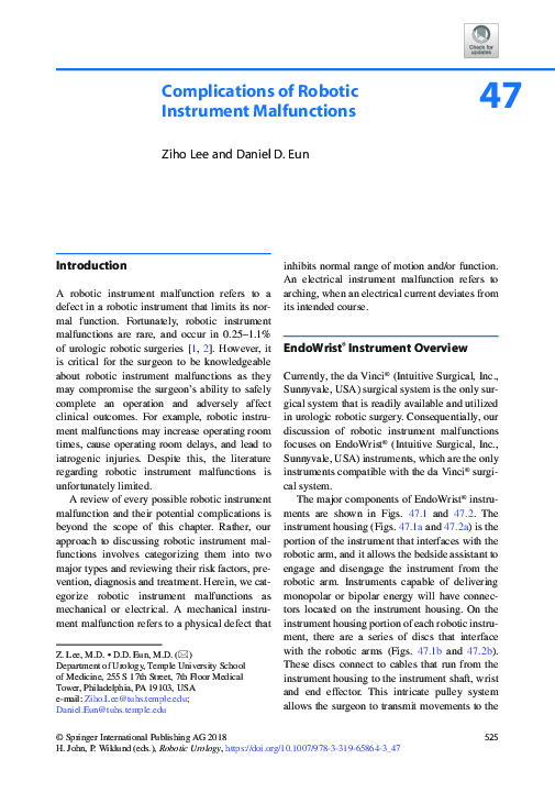 (PDF) Complications of Robotic Instrument Malfunctions Ziho Lee