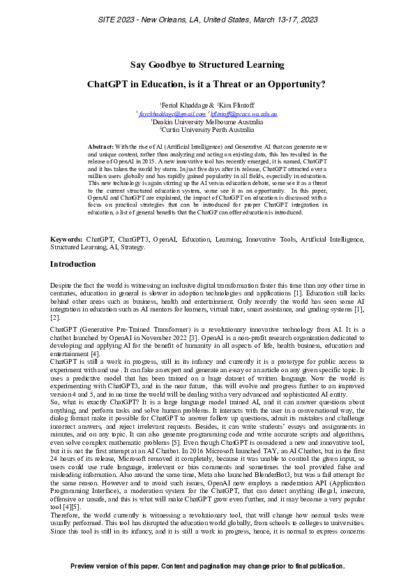 (PDF) Say Goodbye to Structured Learning ChatGPT in Education, is it a ...