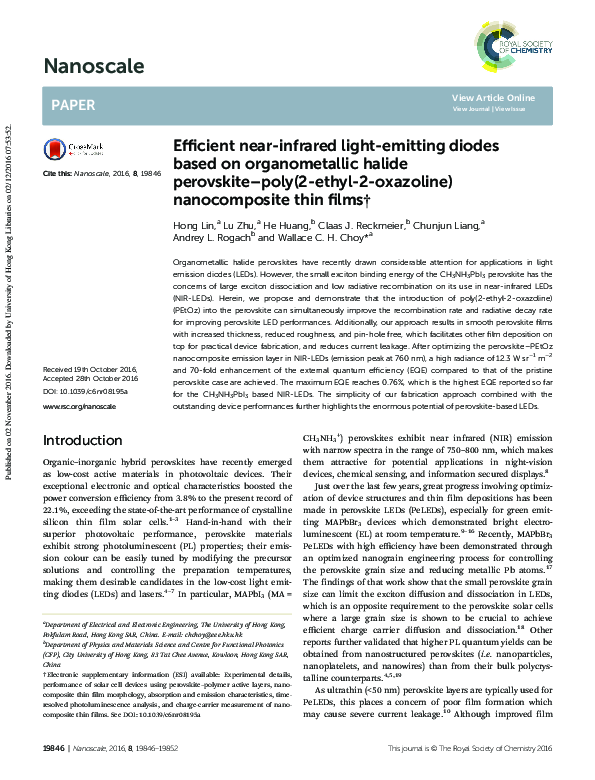 (PDF) Efficient near-infrared light-emitting diodes based on ...
