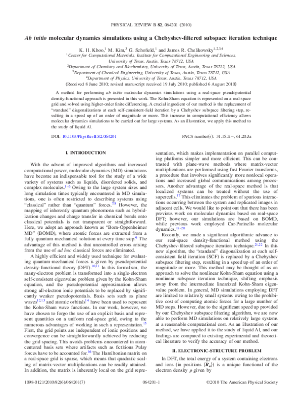 (PDF) Ab initiomolecular dynamics simulations using a Chebyshev ...