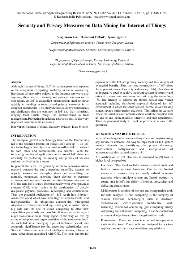 (PDF) Security and Privacy Measures on Data Mining for Internet of Things
