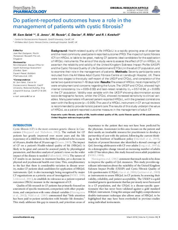 (PDF) Do Patient-Reported Outcomes Have a Role in the Management of ...