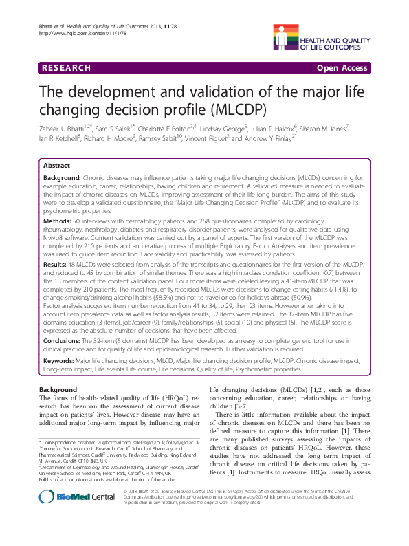 (PDF) The development and validation of the major life changing ...