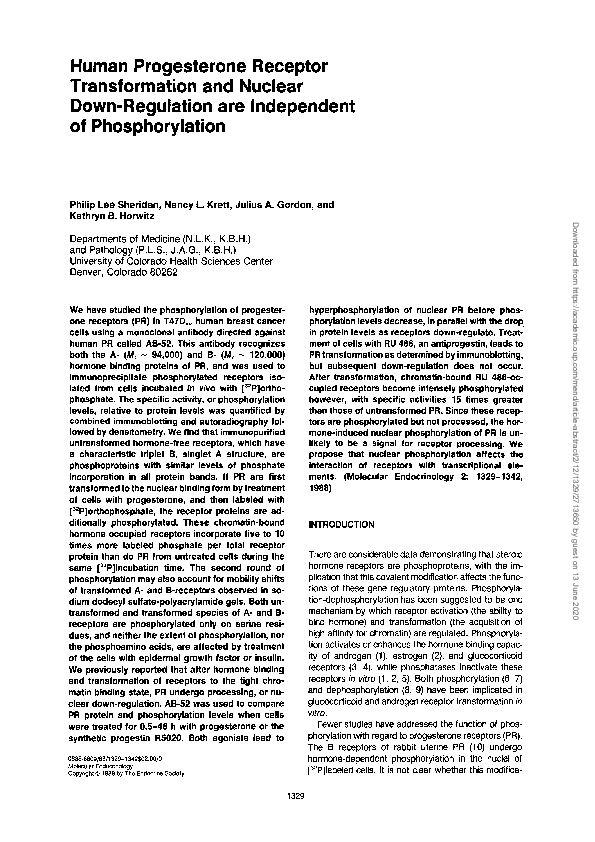 (PDF) Human Progesterone Receptor Transformation and Nuclear Down ...