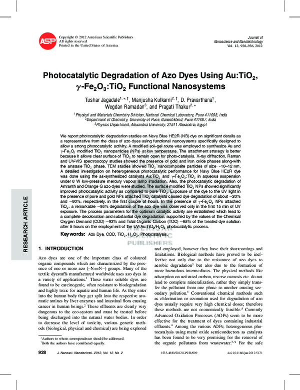 (PDF) Photocatalytic Degradation of Azo Dyes Using Au:TiO2, γ-Fe2O3 ...