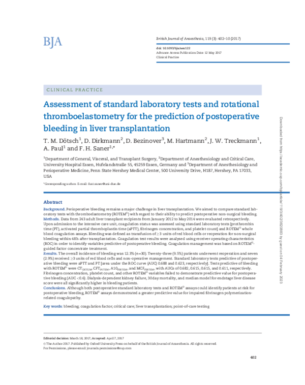 (PDF) Assessment of standard laboratory tests and rotational ...