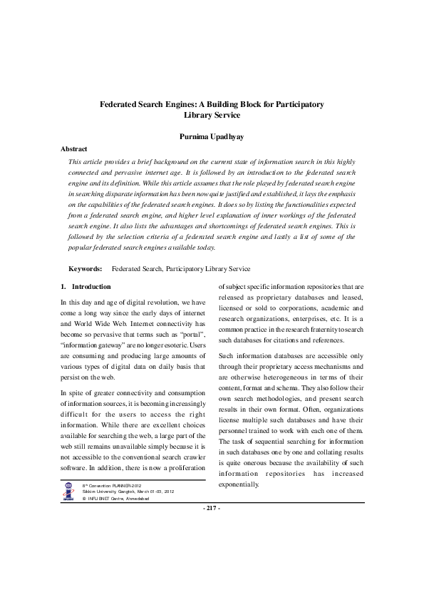 (PDF) Federated Search Engines: A Building Block for Participatory ...