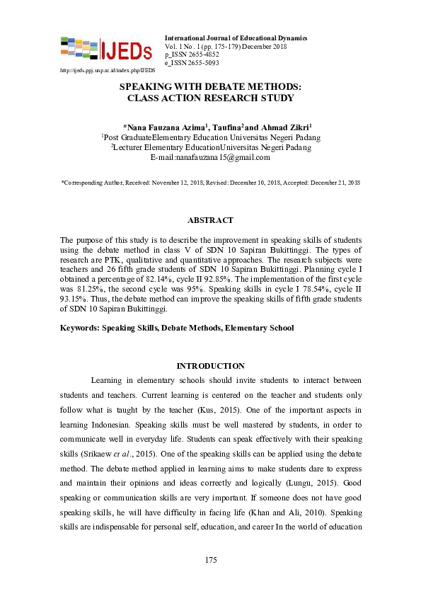 (PDF) Speaking With Debate Methods: Class Action Research Study