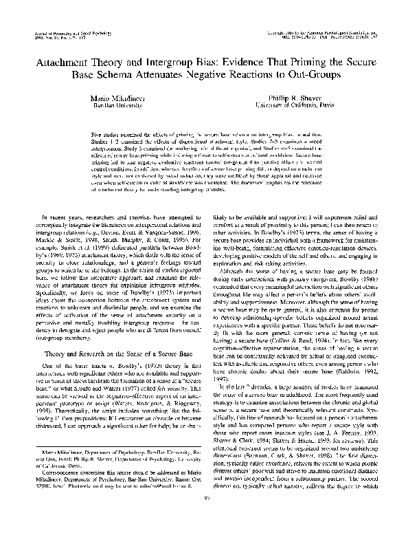(PDF) Attachment theory and intergroup bias: Evidence that priming the ...