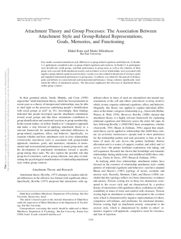 (PDF) Attachment theory and group processes: The association between ...