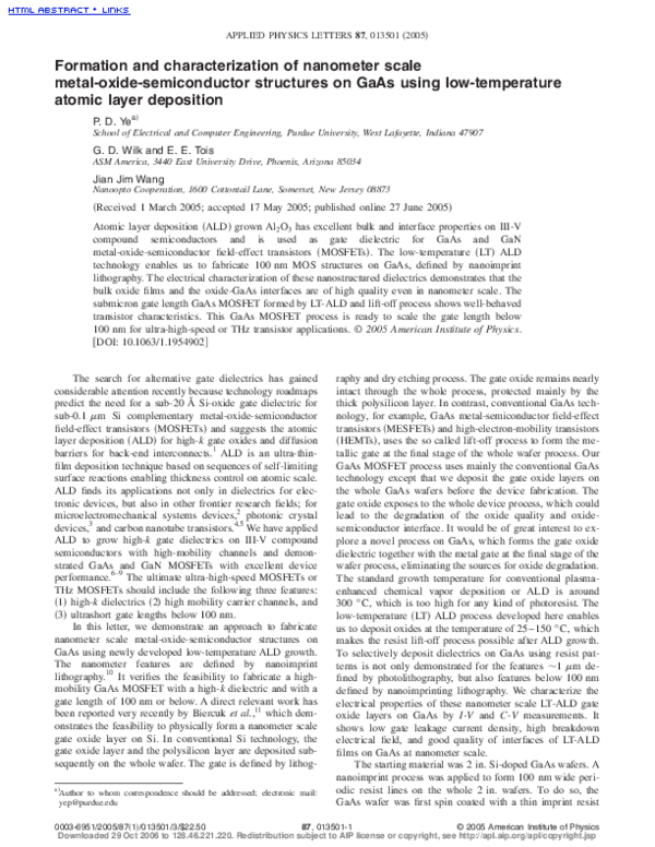 (PDF) Formation and characterization of nanometer scale metal-oxide ...