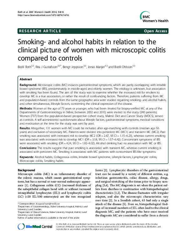 (PDF) Smoking- and alcohol habits in relation to the clinical picture ...