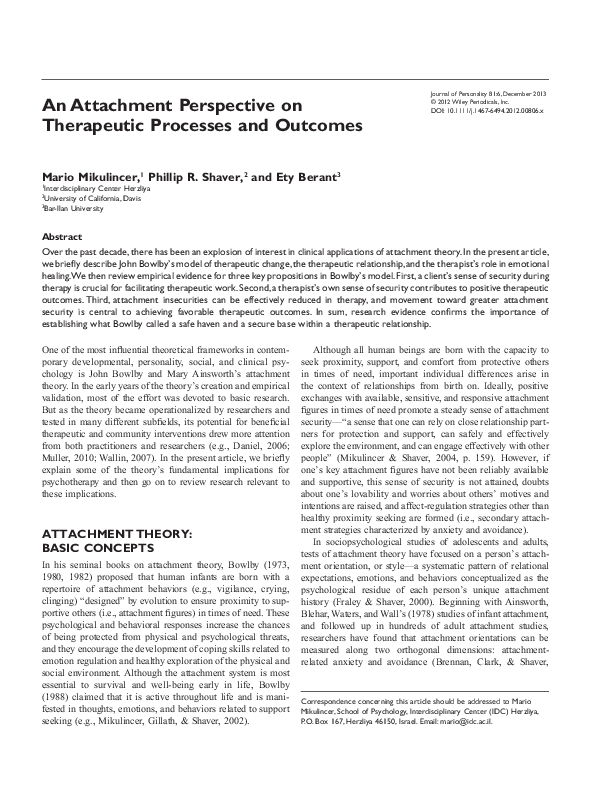 (PDF) An Attachment Perspective on Therapeutic Processes and Outcomes