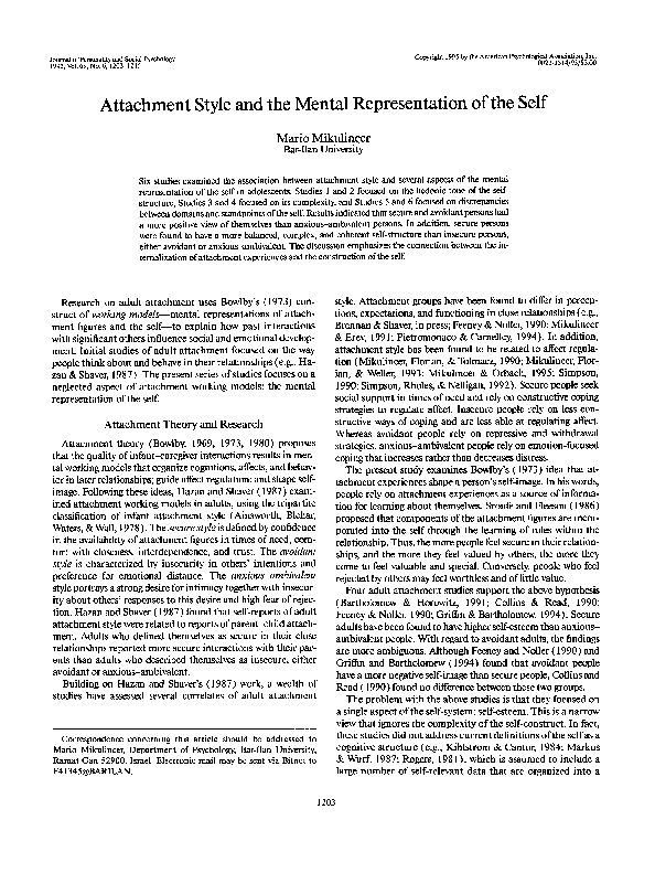 (PDF) Attachment style and the mental representation of the self
