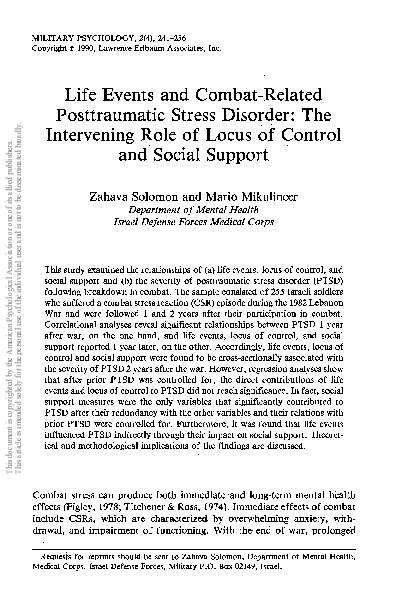 (PDF) Life Events and Combat-Related Posttraumatic Stress Disorder: The ...