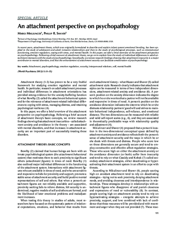 (PDF) An attachment perspective on psychopathology