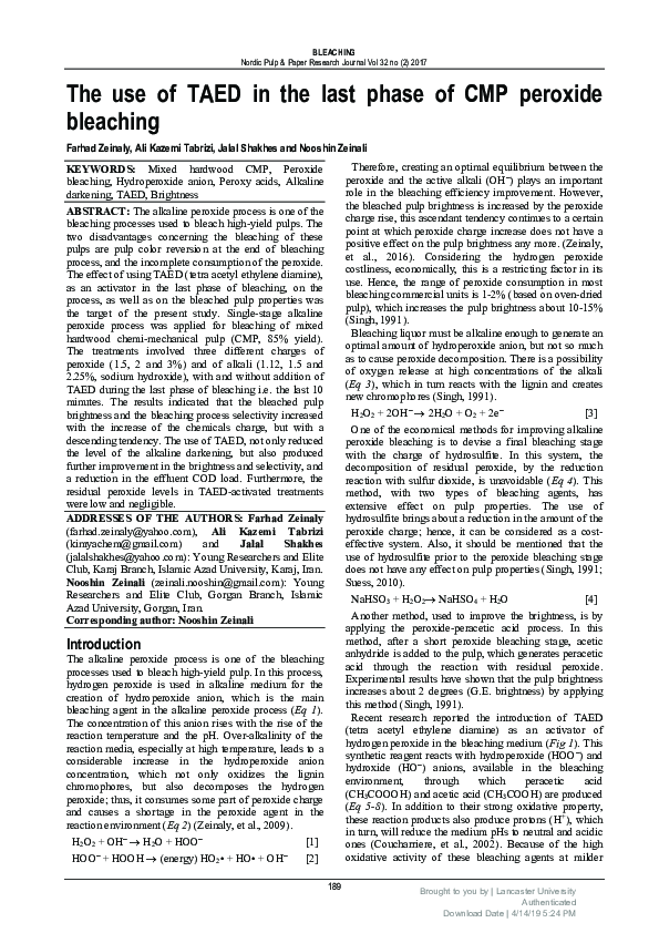 (PDF) The use of TAED in the last phase of CMP peroxide bleaching