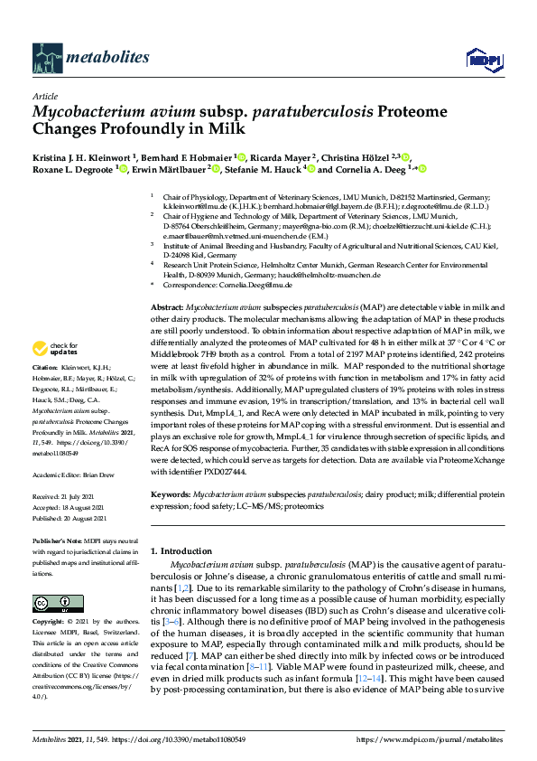 (PDF) Mycobacterium avium subsp. paratuberculosis Proteome Changes ...