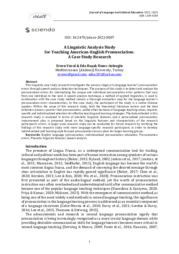 Pdf A Linguistic Analysis Study For Teaching American English Pdf A Linguistic Analysis Study For Teaching American English