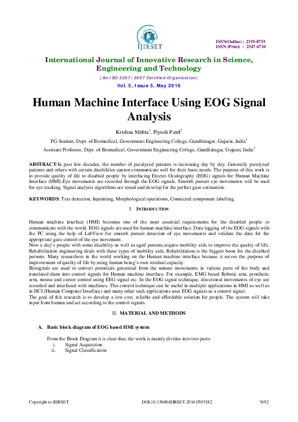(PDF) Human Machine Interface Using EOG Signal Analysis