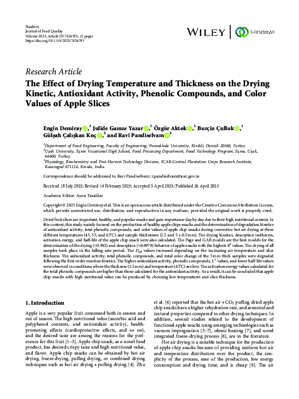 (PDF) The Effect of Drying Temperature and Thickness on the Drying ...