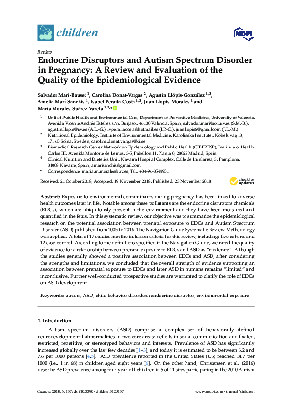 (PDF) Endocrine Disruptors and Autism Spectrum Disorder in Pregnancy: A ...