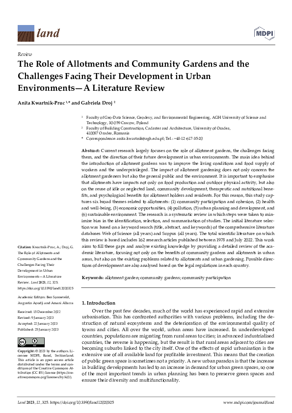 (PDF) The Role of Allotments and Community Gardens and the Challenges ...