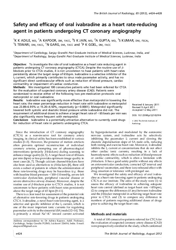 (PDF) Safety and efficacy of oral ivabradine as a heart rate-reducing ...