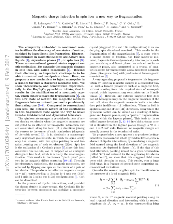 (PDF) Magnetic charge injection in spin ice: a new way to fragmentation