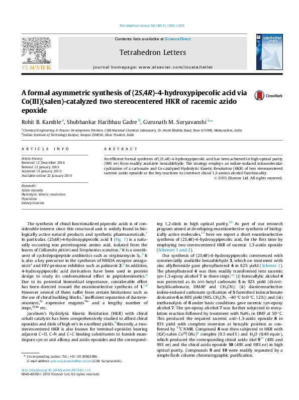 (PDF) A formal asymmetric synthesis of (2S,4R)-4-hydroxypipecolic acid ...