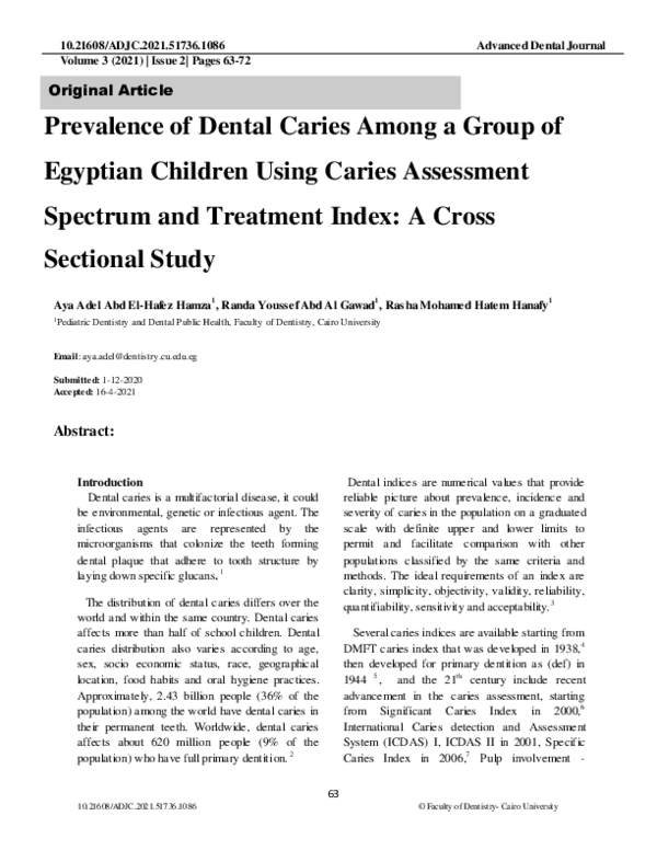 (PDF) Prevalence of Dental Caries Among a Group of Egyptian Children ...