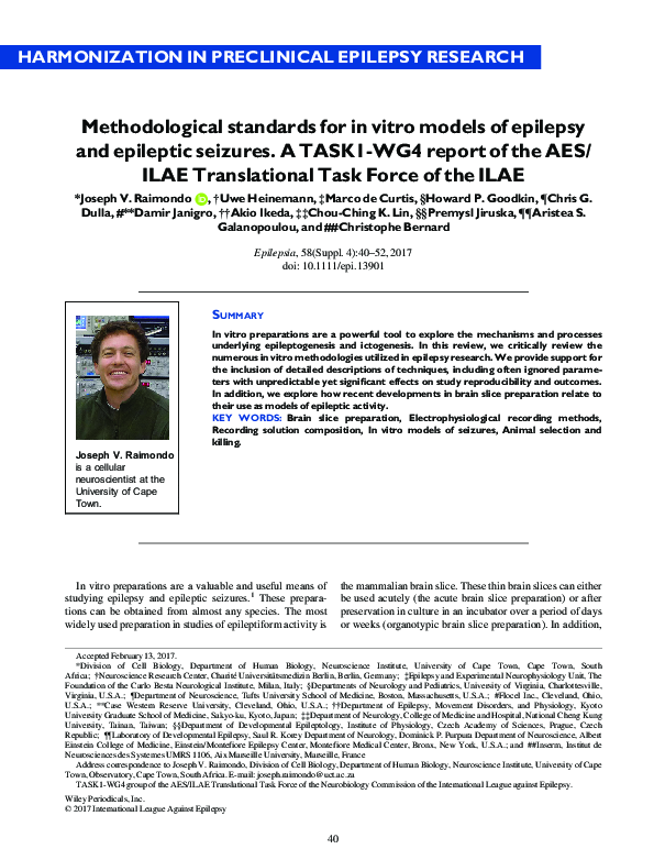 (PDF) Methodological standards for in vitro models of epilepsy and ...