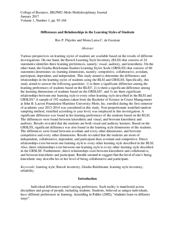 (PDF) Differences and Relationships in the Learning Styles of Students