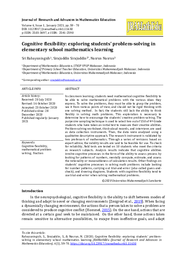 (PDF) Cognitive flexibility: exploring students’ problem-solving in ...