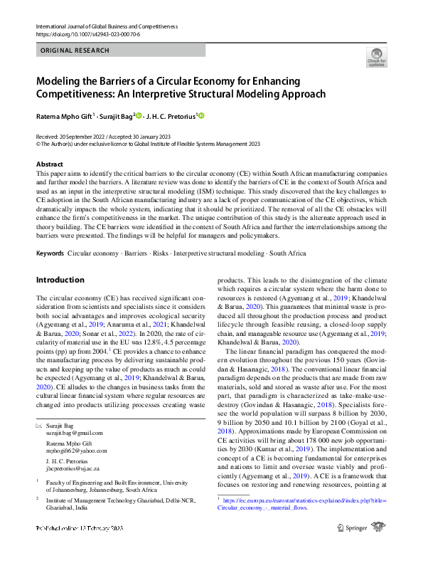 (PDF) Modeling the Barriers of a Circular Economy for Enhancing ...