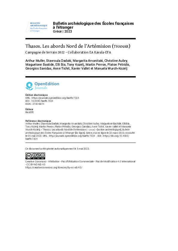 (PDF) Thasos 2022 : Abords Nord de l’Artémision (THANAR 2022) | Arthur ...