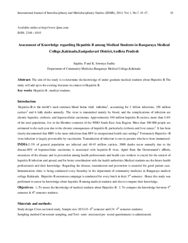 (PDF) Assessment of Knowledge regarding Hepatitis B among Medical ...