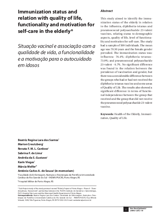 (PDF) Situação vacinal e associação com a qualidade de vida, a