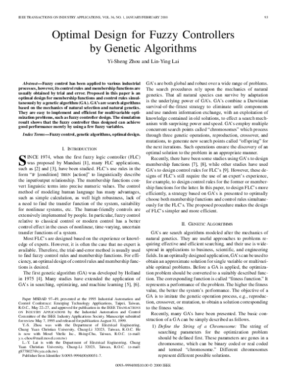 (PDF) Optimal design for fuzzy controllers by genetic algorithms